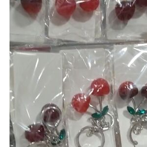 Cherry Keychains with Red and Green Accents×12